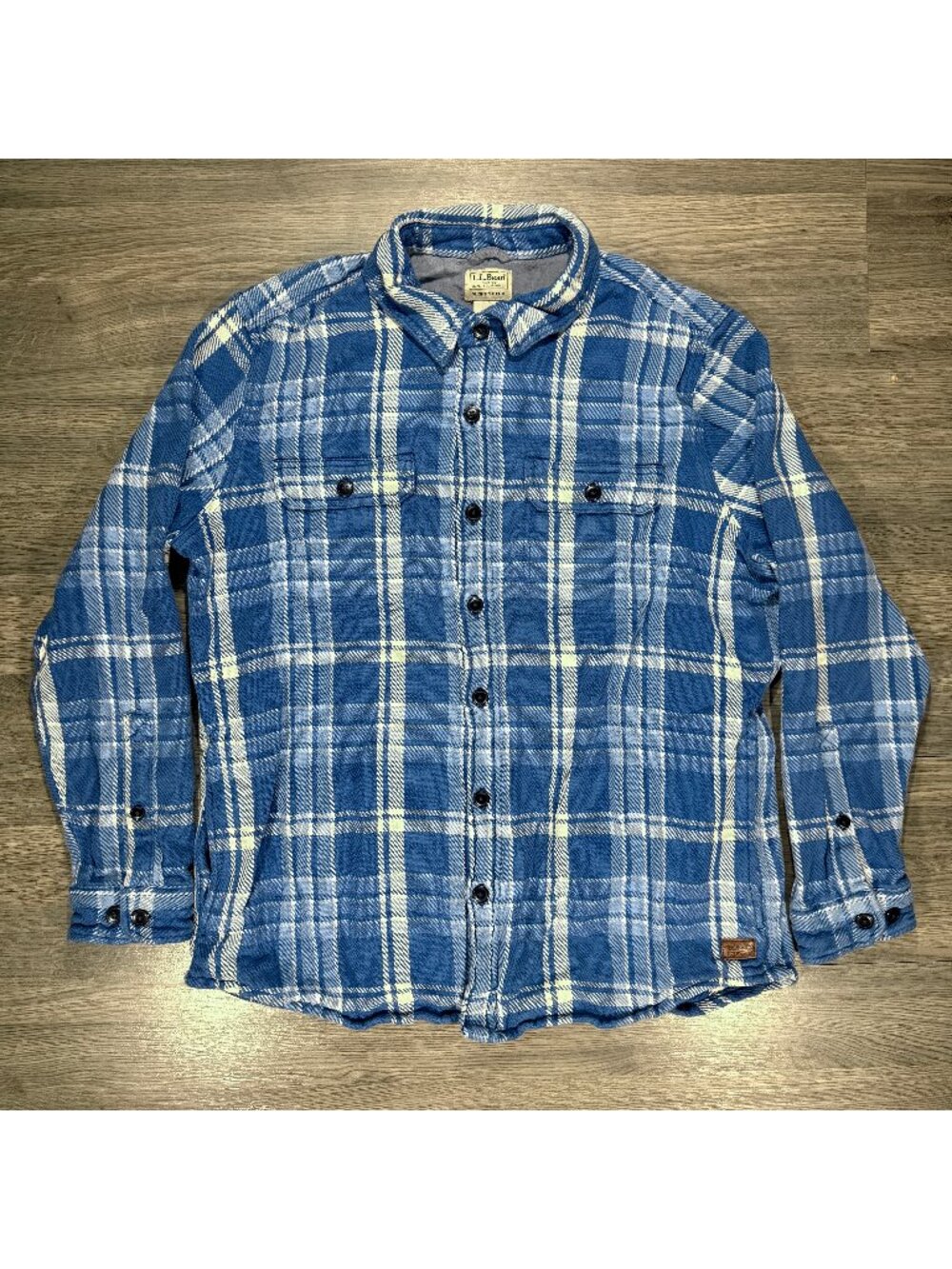 L.L. Bean Men's Flannel Plaid Shirt Jacker - Blue/White
